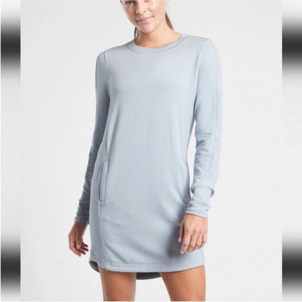 Athlete Balance Athleisure Minimalist Long Sleeve Mini Pullover Dress.